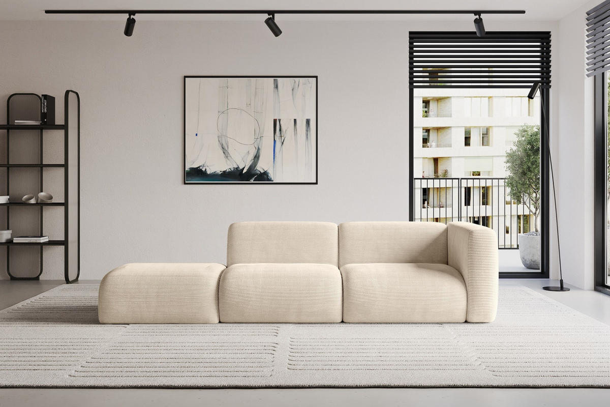 SOFA Ottomane Rechts MIRA-S3 296x89x70 Beige Cord - Sandfarben/Beige, Holzwerkstoff/Kunststoff (296/70/89cm) - ALTDECOR
