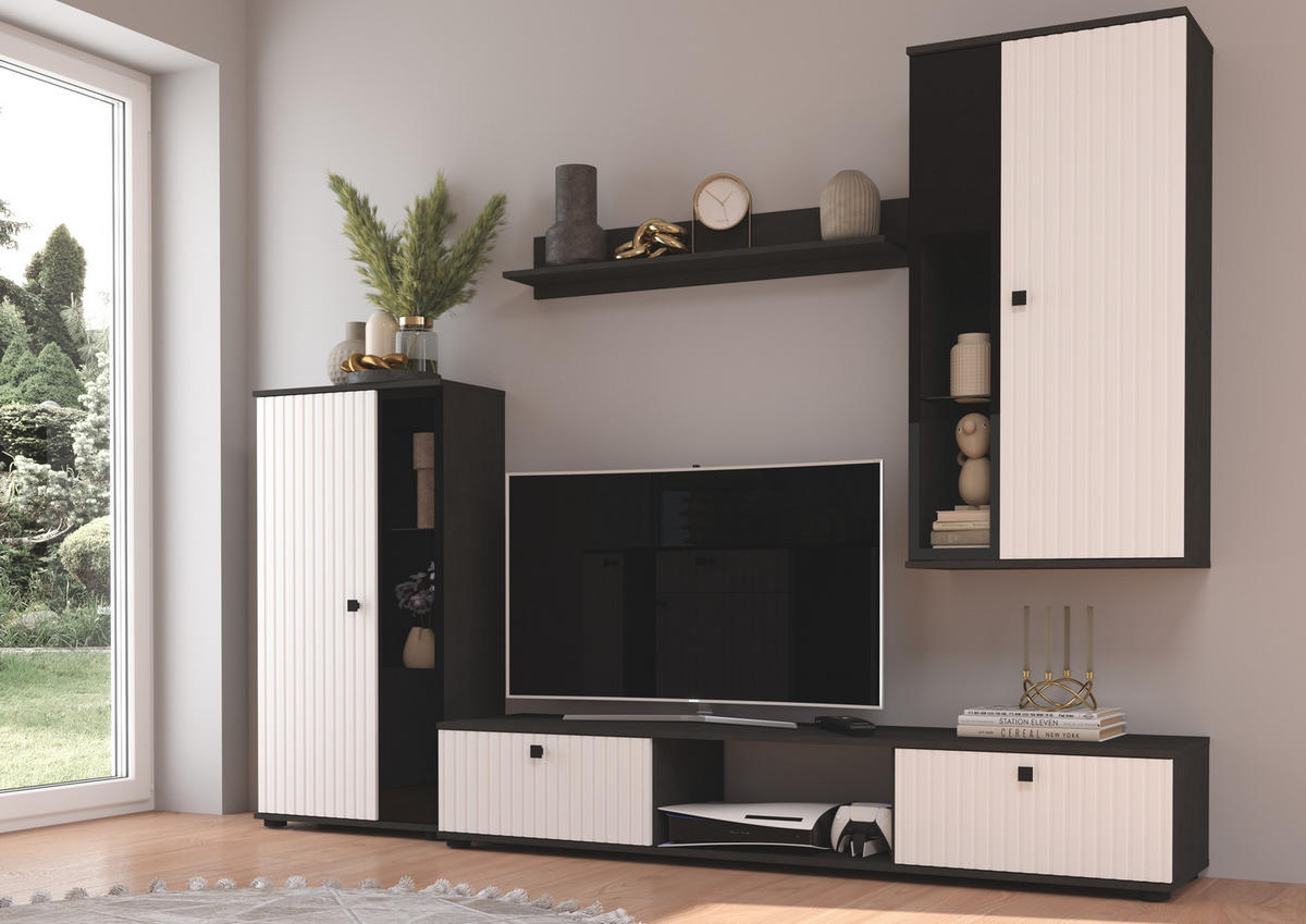 WOHNWAND Formilo Matera, Weißen 294/180/40 cm Hochwertige mit Lamellen - Weiß/Grau, Holzwerkstoff/Kunststoff (180/294/40cm) - AX Living