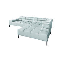 ECKSOFA NELSON Hellblau Leder - Schwarz/Hellblau, Leder/Metall (321/216cm) - KAWOLA