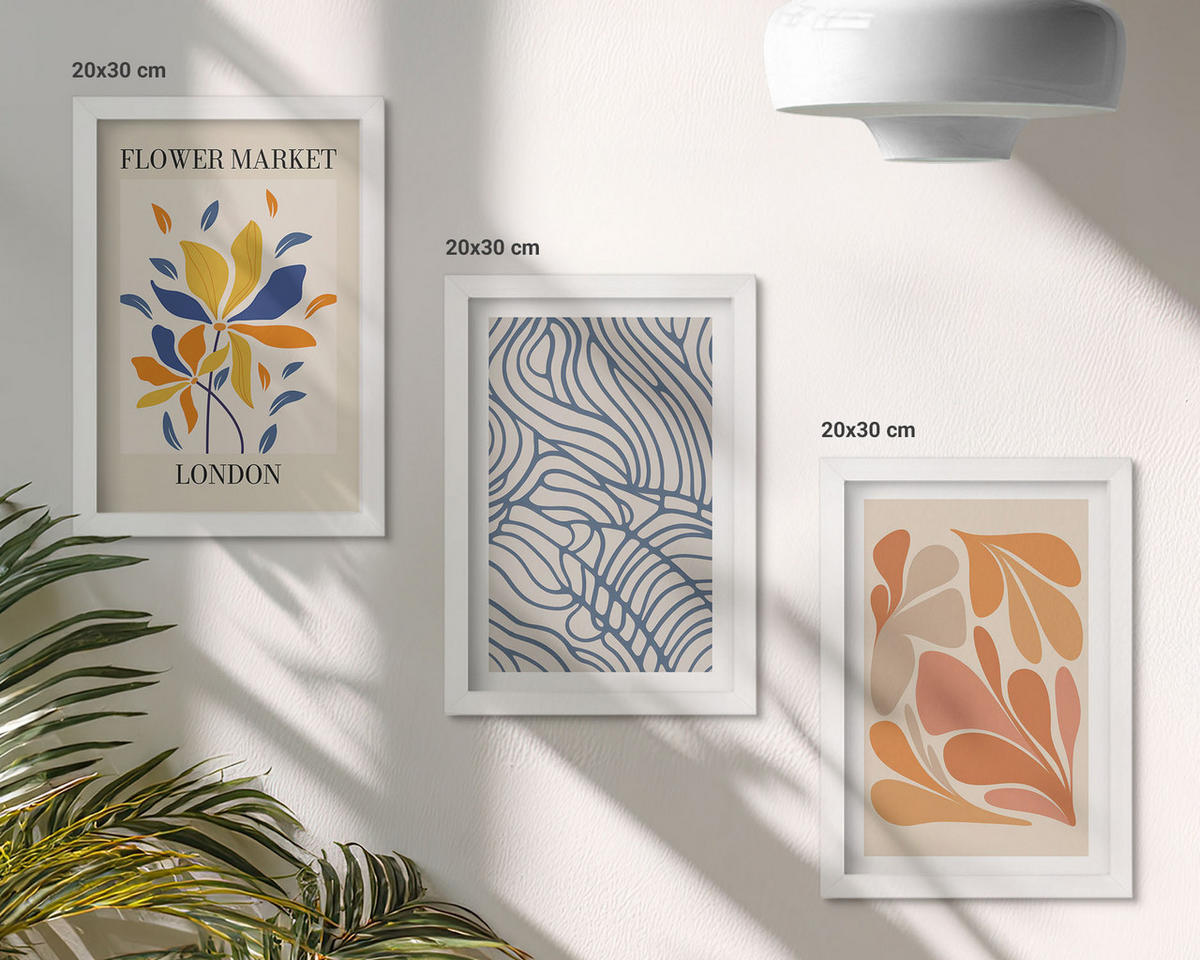 WANDBILDER 3er-Set - 20x30 cm Weißer Rahmen - Moderne abstrakte Blumen - Weiß, Kunststoff (20/30cm) - ArtPrintCave