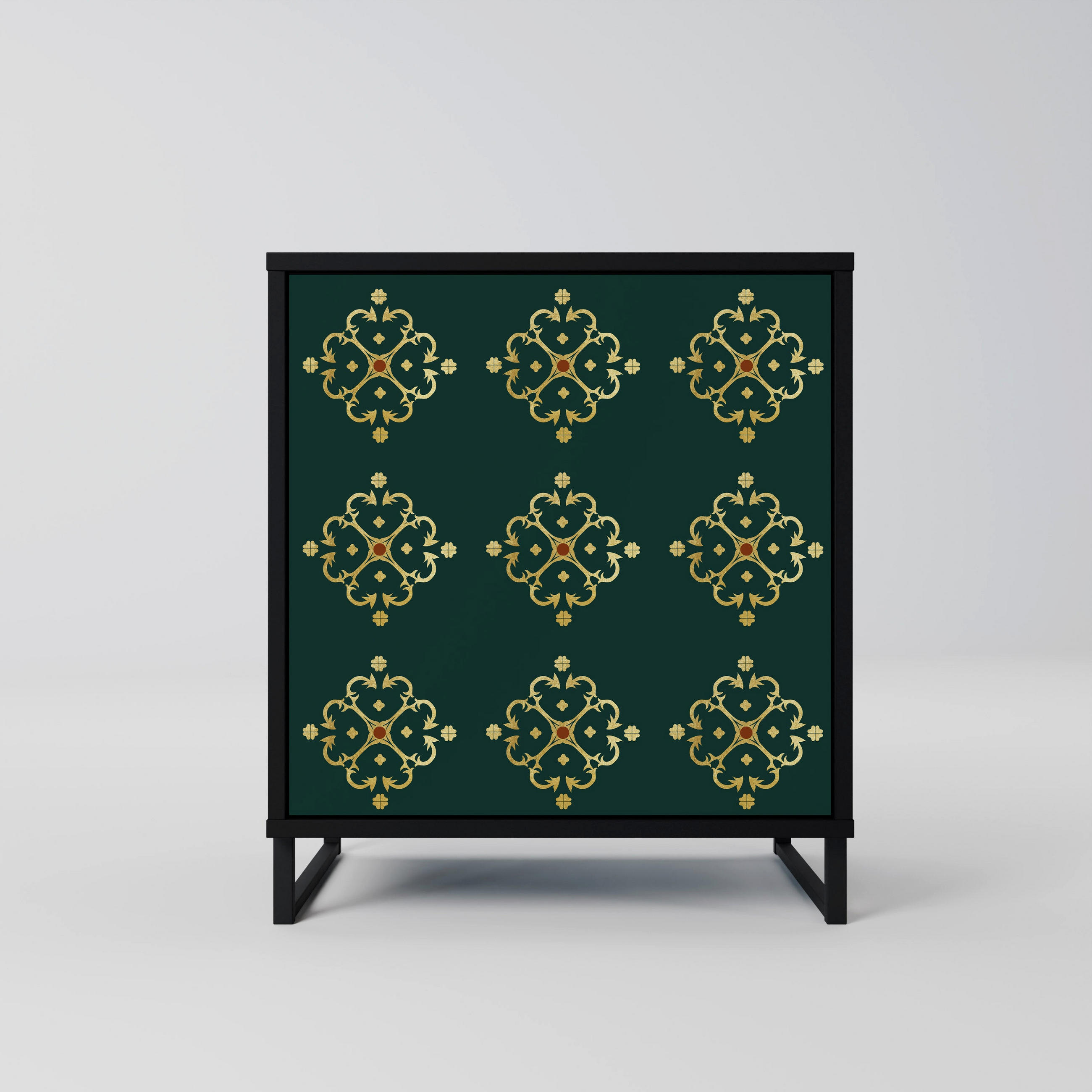 SIDEBOARD ROYAL MEDALLION, Schwarz, 57,5x42x67,5 cm, Schwarze Metall-Rahmenfüße - Multicolor/Schwarz, Holzwerkstoff/Metall (57.5/67.5/42cm) - SpaceRebels