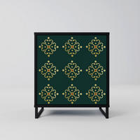 SIDEBOARD ROYAL MEDALLION, Schwarz, 57,5x42x67,5 cm, Schwarze Metall-Rahmenfüße - Multicolor/Schwarz, Holzwerkstoff/Metall (57.5/67.5/42cm) - SpaceRebels