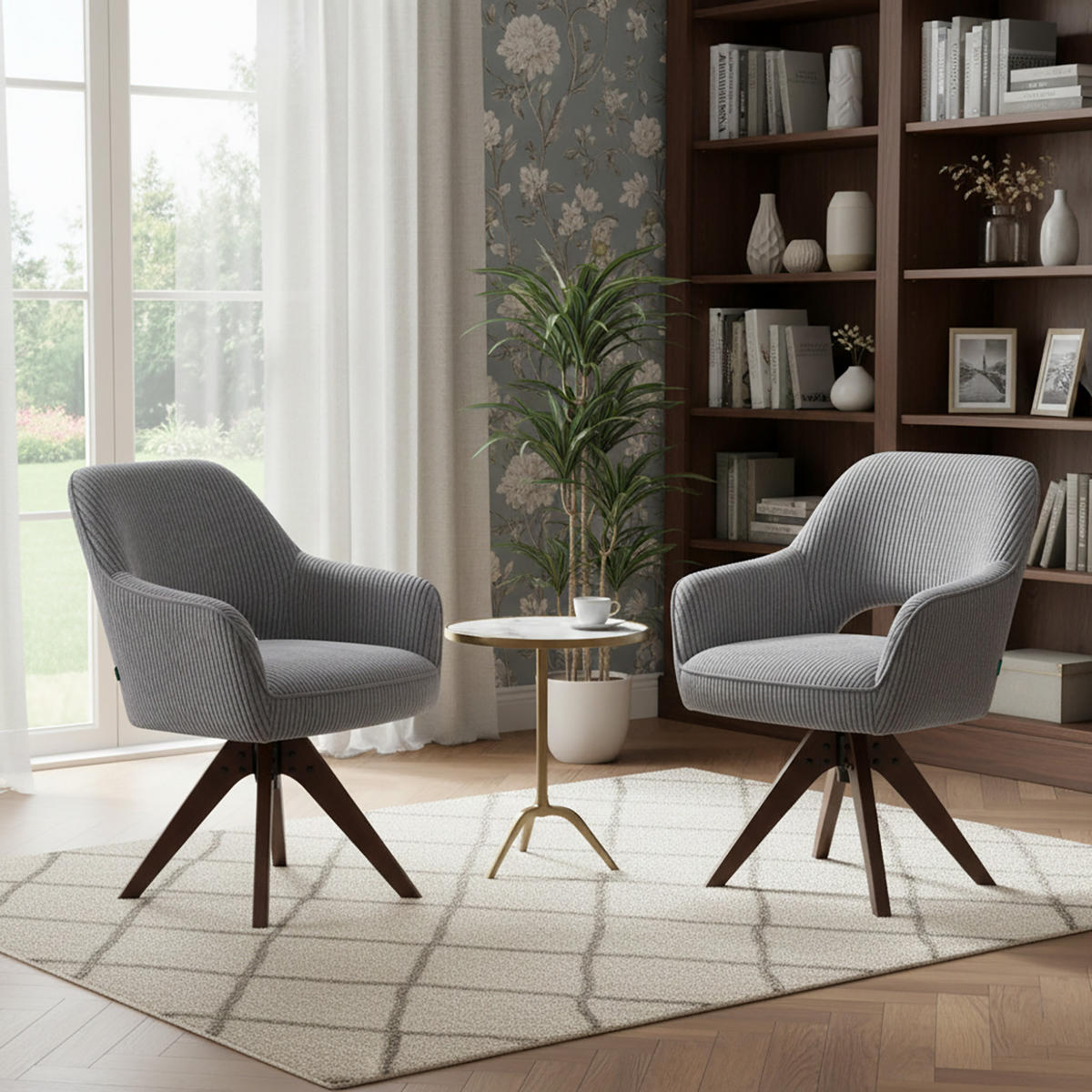 DREHSTUHL Mika-Lena 2er-Set - Nussbaumfarben/Grau, Eichenholz/Holz (60/87/65cm) - DUBI Möbel