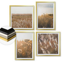 WANDBILDER 4er Set - 50x50 cm & 40x60 cm Goldrahmen - Sommerwiesenblumen Sonnenuntergang - Goldfarben, Kunststoff (50/50cm) - ArtPrintCave