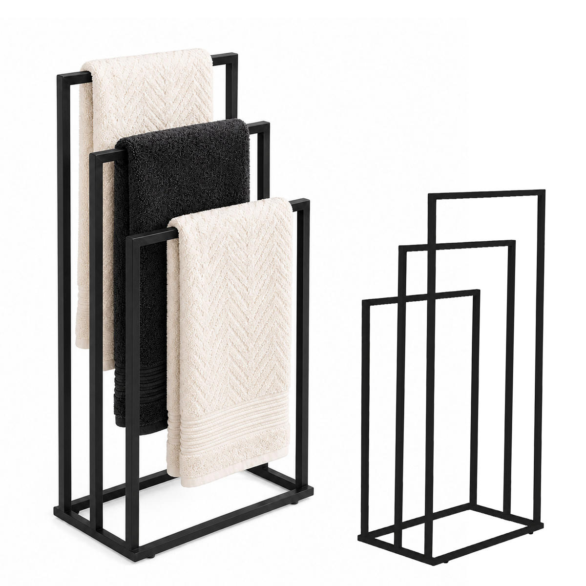 HANDTUCHSTÄNDER freistehend mit 3 Stangen - Schwarz, Metall (48.5/95.5/20cm) - Mat-Haus