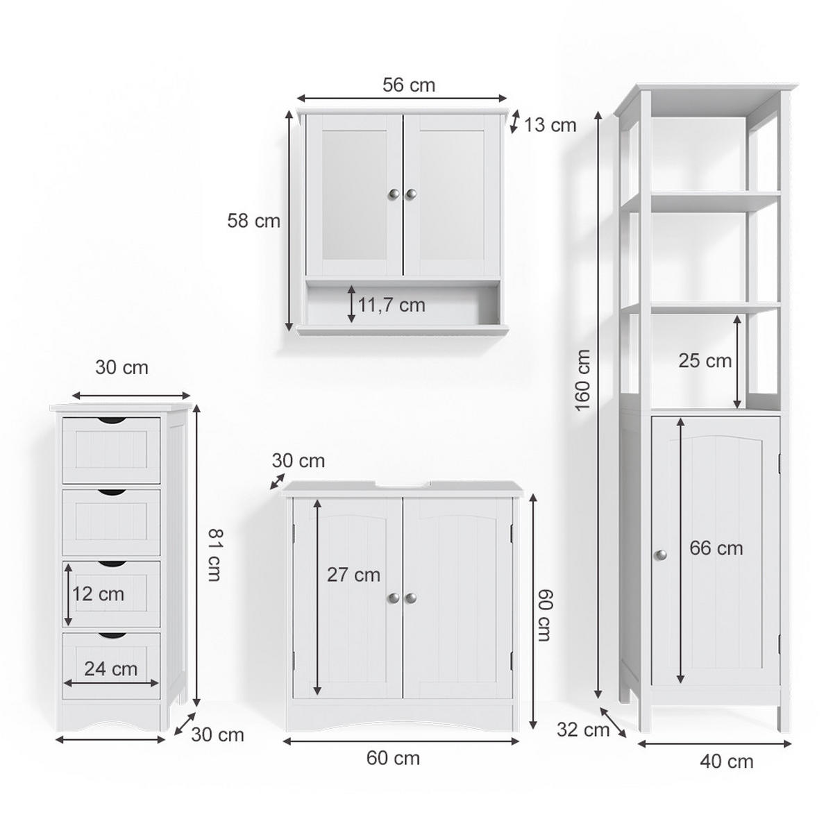 BADMÖBEL-SET Bianco Weiß 4 Teile - Weiß, Holzwerkstoff (60/60/30cm) - Vicco