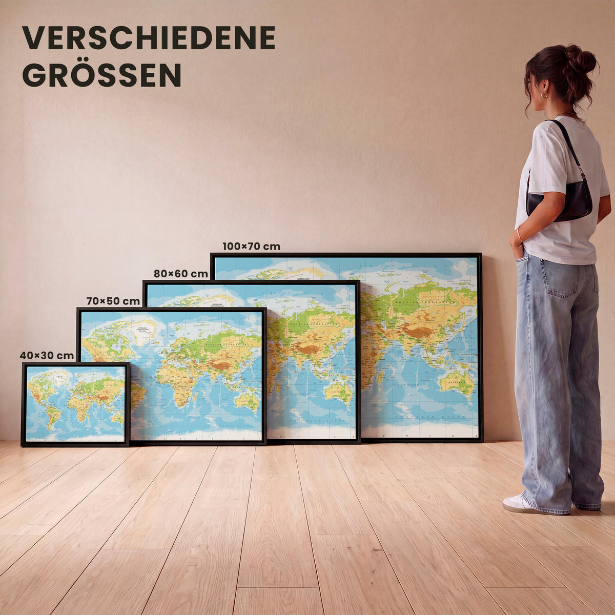 LEINWAND Bilder mit Rahmen - Weltkarte - Statistisch - Blau - Erde - Bildung - 40x30 - Blau, Textil (40/30cm) - MuchoWow