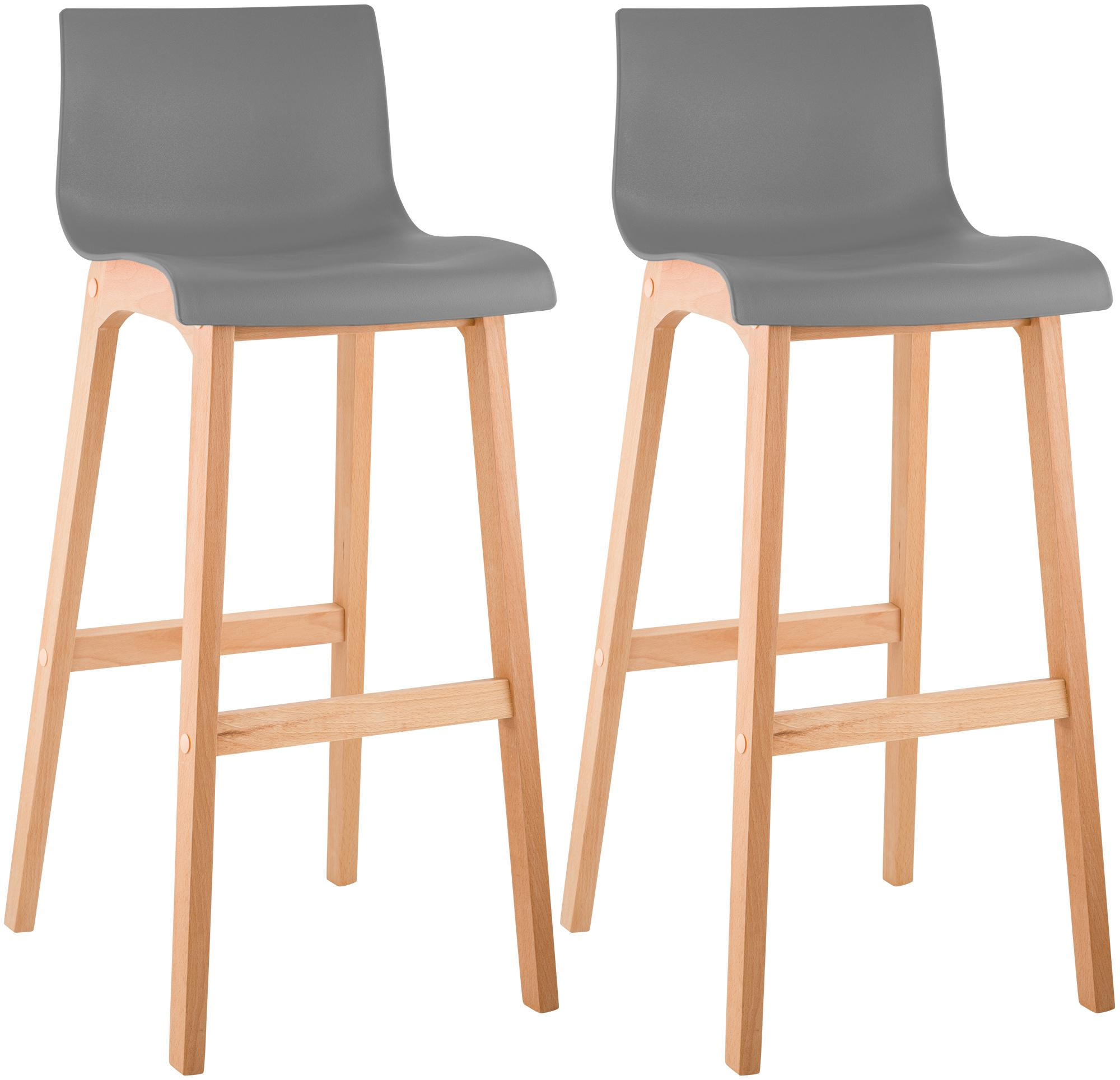 BARHOCKER 2er Set Holz grau - Eukalyptusholzfarben/Grau, Holz (41/102/46cm) - CLP