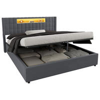 POLSTERBETT 180×200 mit Hydraulische Bettkasten und LED Beleuchtung in Grau, ohne Matratze - Grau, Holzwerkstoff/Textil (180/200cm) - STILVORA