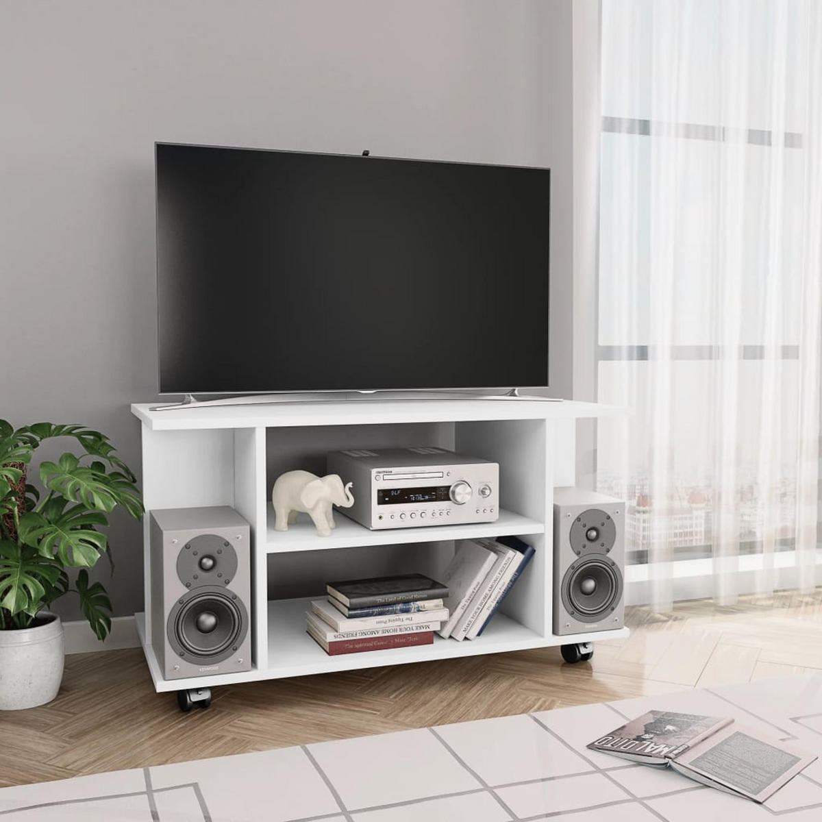 TV-SCHRANK Mit Rollen Weiss 80/40/45 Cm Holzwerkstoff - Weiß, Holzwerkstoff (40/45/80cm) - vidaXL