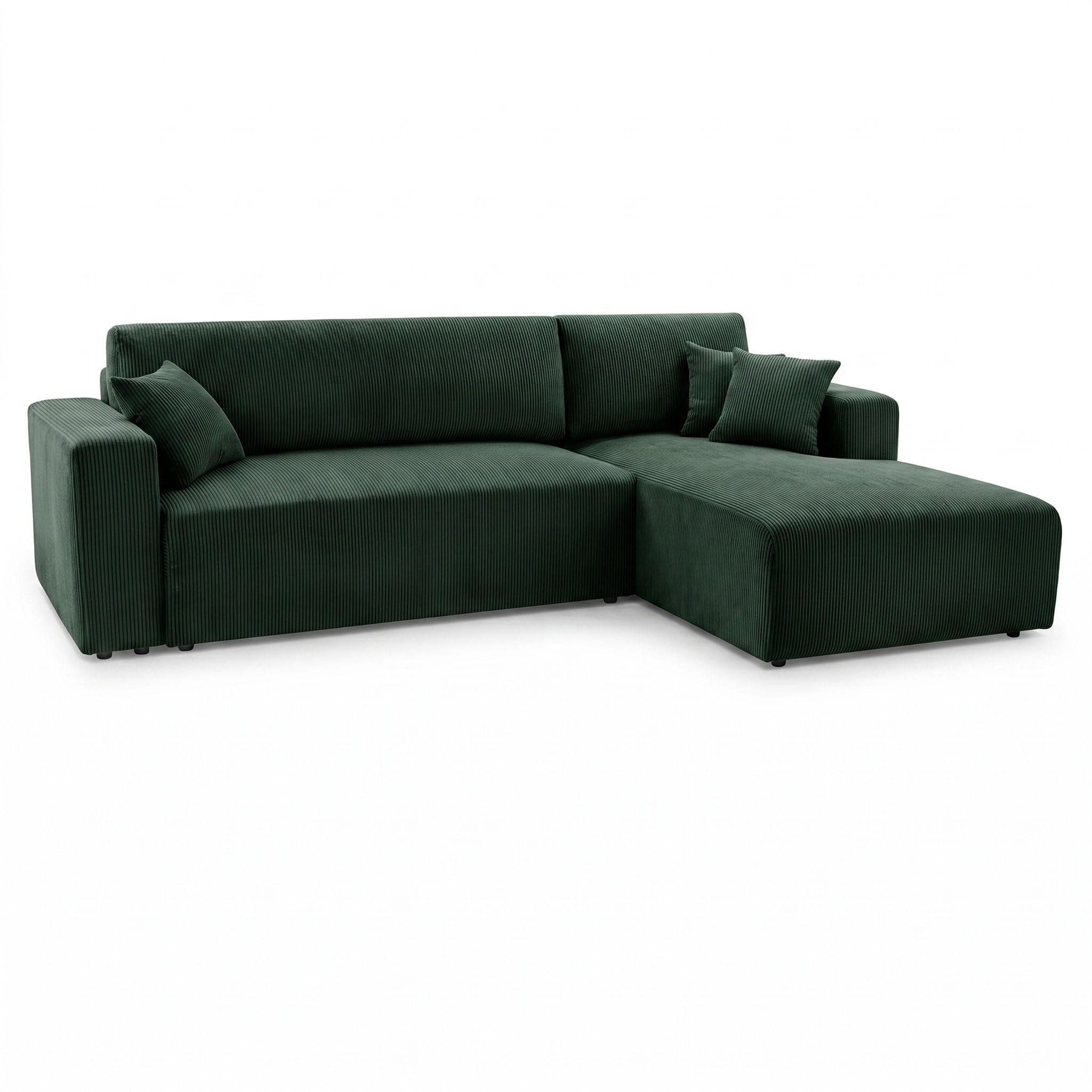 ECKSOFA PULA CORD GRÜN L - Rechts - Schwarz/Grün, Kunststoff/Textil (279/187cm) - Luxkor24