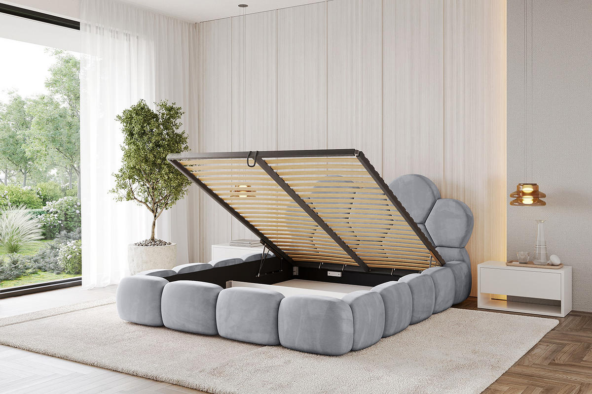 POLSTERBETT mit Bettkasten und Lattenrost, Boxbett ohne Matratze - LANA 200x200 Hellgrau - Hellgrau, Holzwerkstoff/Textil (200/200cm) - ALTDECOR