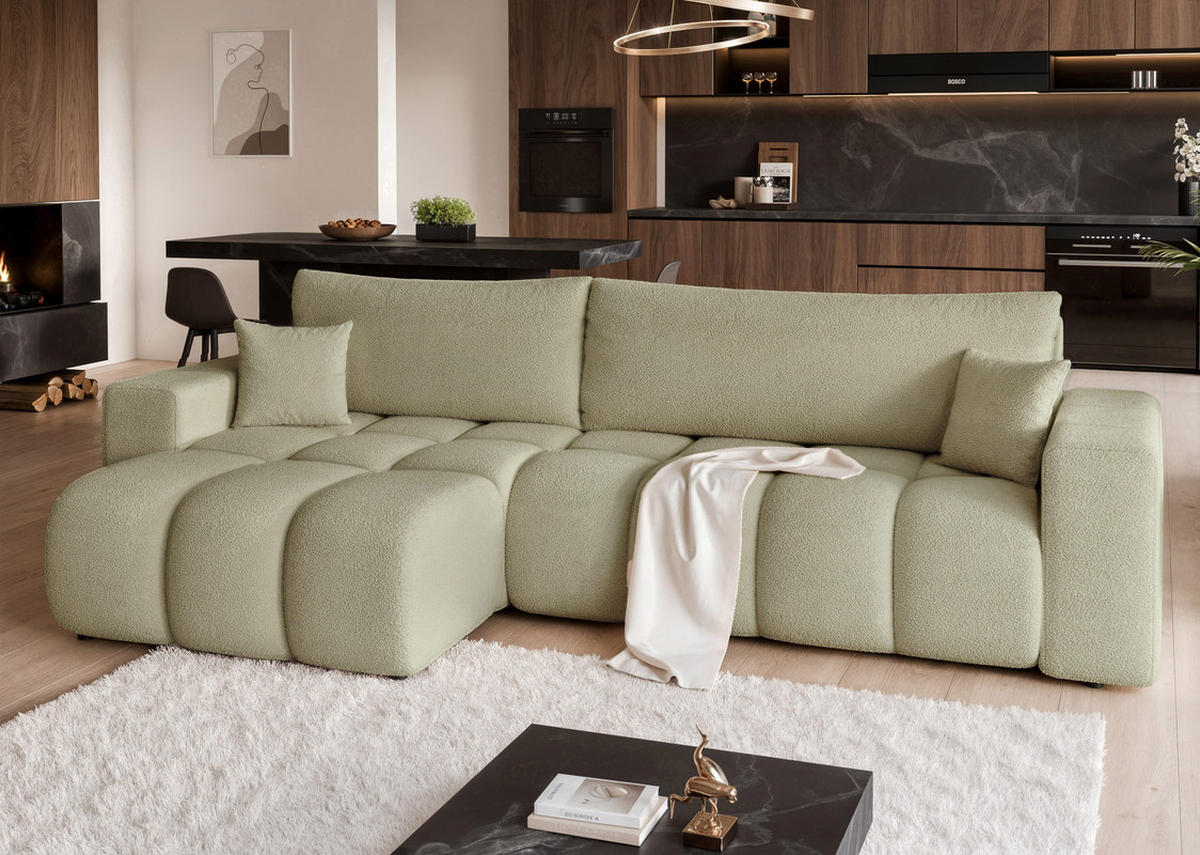 ECKSOFA OFI mit Schlaffunktion und Bettkasten Grün - Grün, Holzwerkstoff/Kunststoff (278/145cm) - Idohome