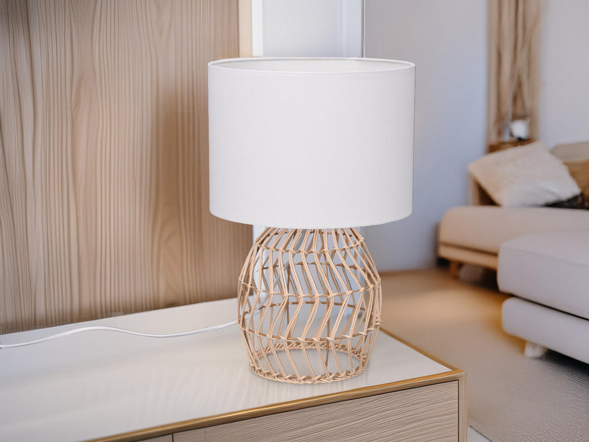 TISCHLEUCHTE Korbgeflecht aus Rattan, Höhe 38cm - Naturfarben/Weiß, Naturmaterialien/Textil (18/18/38cm) - meineWunschleuchte