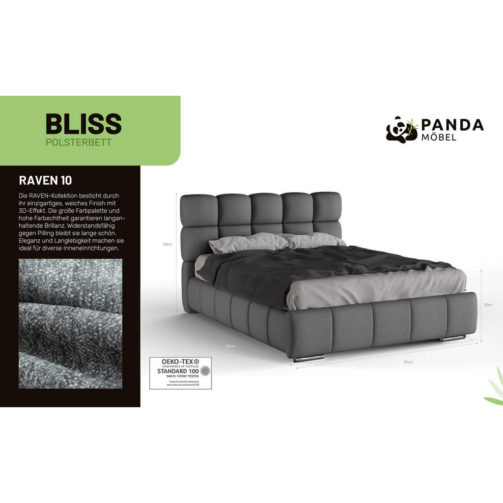 Thumbnail - Panda Möbel Polsterbett, Dunkelgrau, Holz, Mode, 140x206 cm, Oeko-Tex® Standard 100, Schlafzimmer, Betten, Polsterbetten