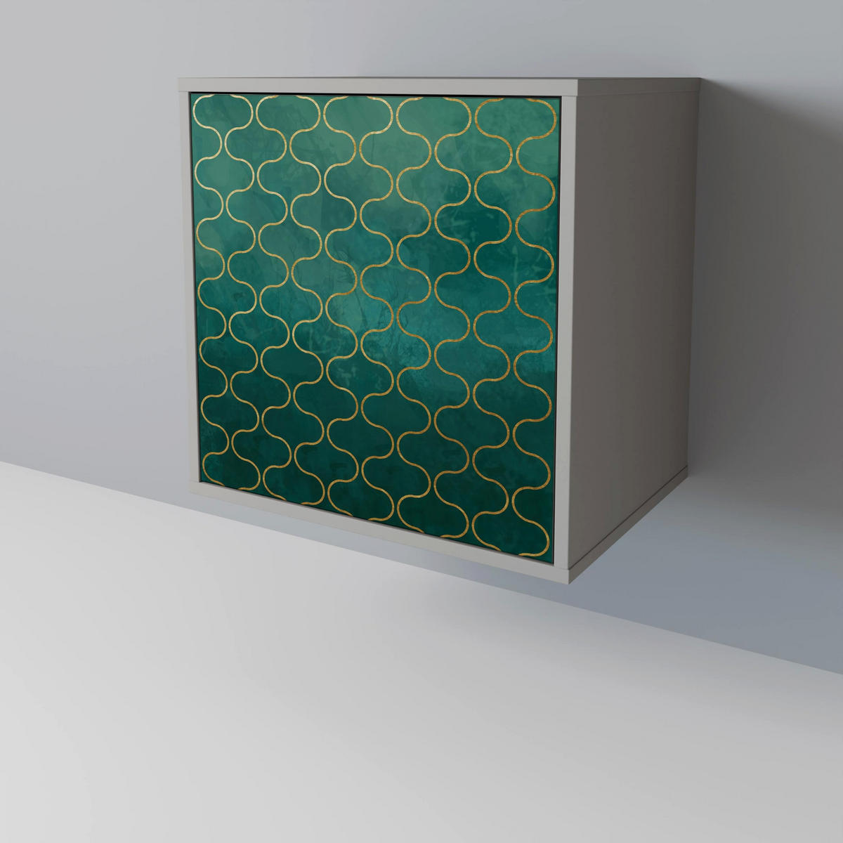 SIDEBOARD TESSELATED GREENERY, Grau, 57,5x42x77,5 cm, Schräge Buchenholzfüße - Buchefarben/Multicolor, Holzwerkstoff/Buchenholz (57.5/77.5/42cm) - SpaceRebels