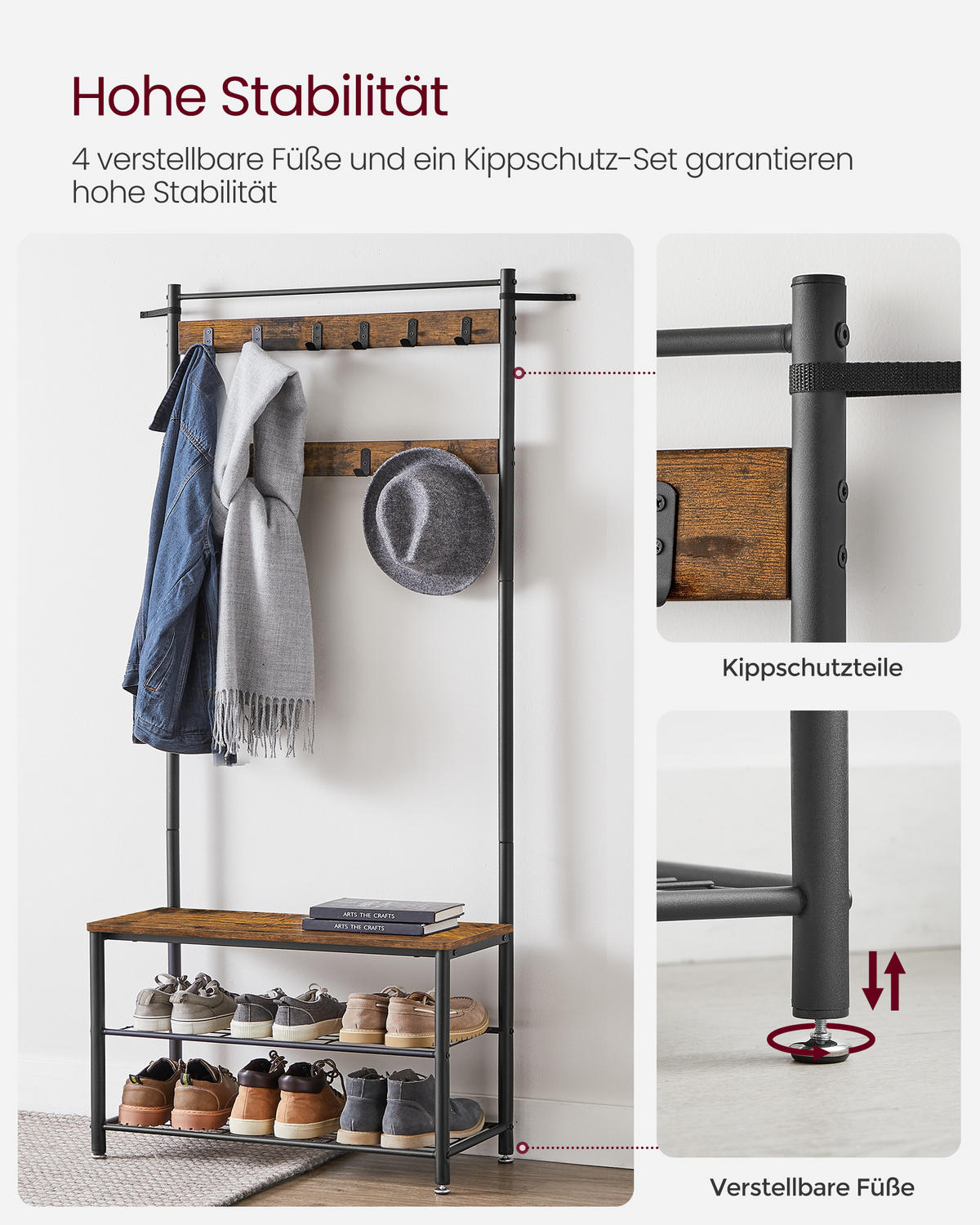 GARDEROBENSTÄNDER Daisy - Braun, Holzwerkstoff (32/175/85cm) - VASAGLE