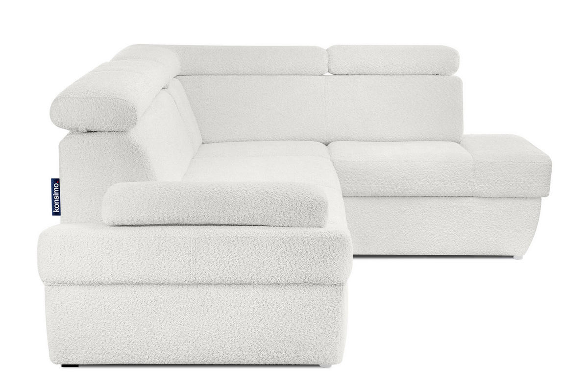 SCHLAFECKSOFA RATLO rechts 4/5-Sitzer mit Bettkasten, Cremeweiß - Silberfarben/Creme, Textil (270/190cm) - KONSIMO®