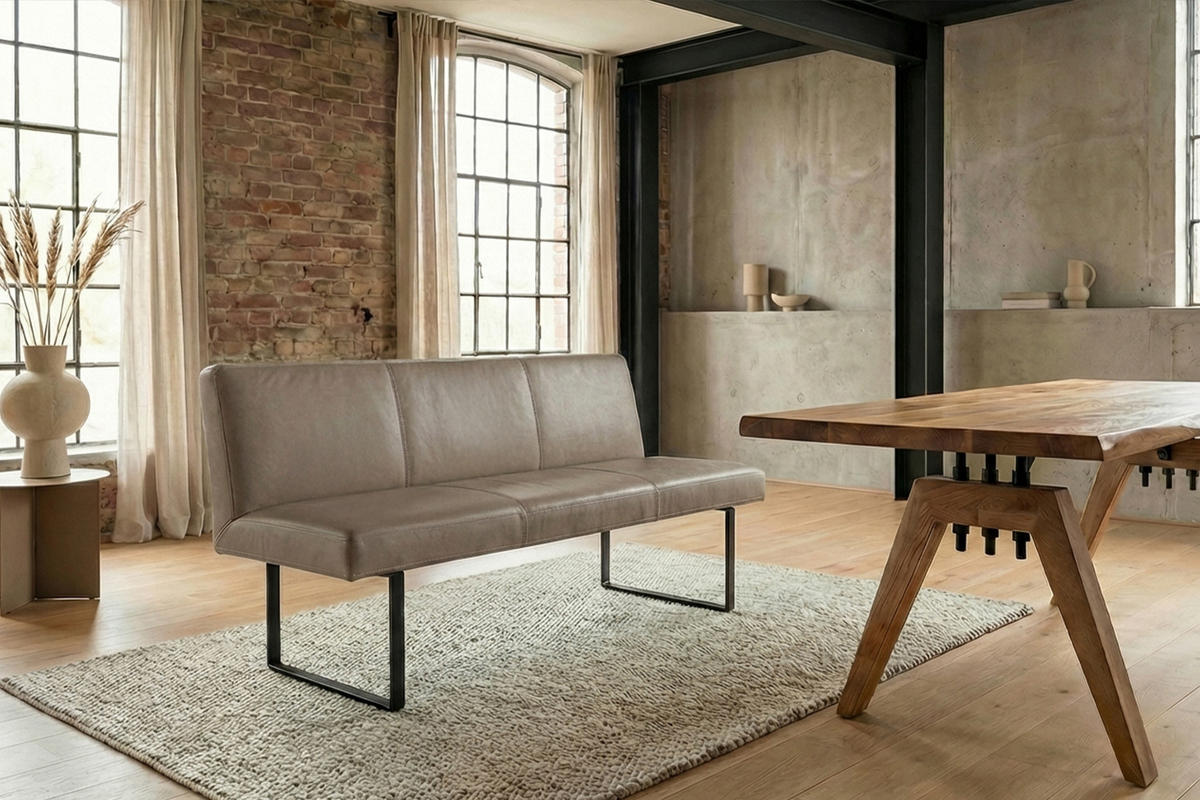 ESSZIMMERBANK ELEEN Grau Leder - Grau, Leder (123/85/69cm) - KAWOLA