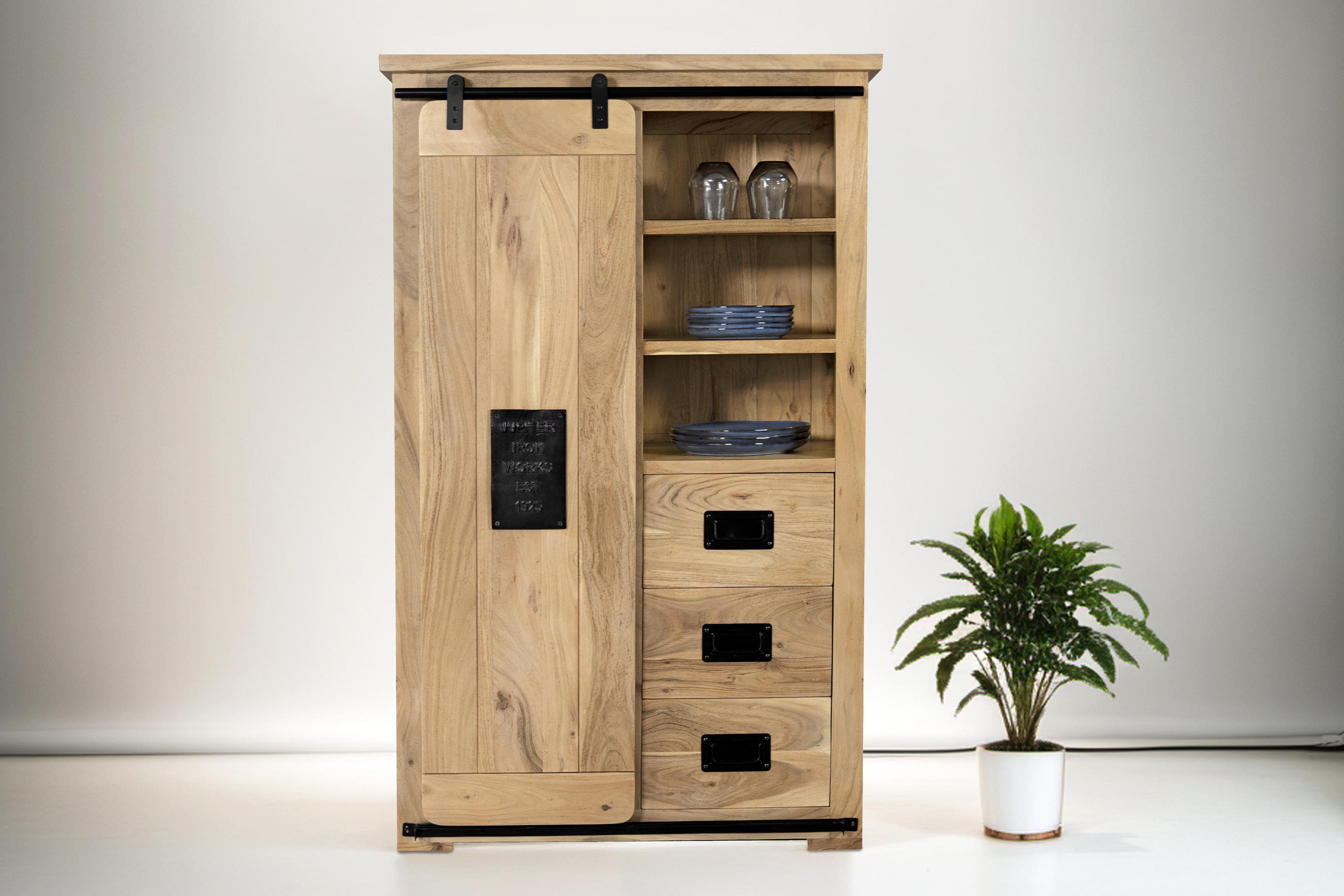 HIGHBOARD LIBRO - Beige/Naturfarben, Akazienholz/Holz (90/150/45cm) - SAM