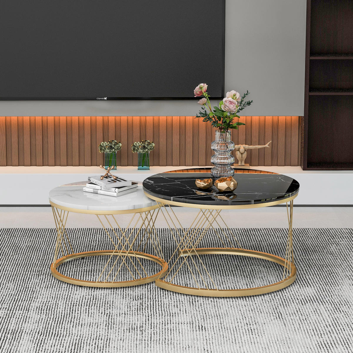 COUCHTISCH aus MDF 70x70x45 & 45x45x40 cm in Schwarz mit Nesting-Design - Schwarz, Holzwerkstoff (70/70/45cm) - Modfu