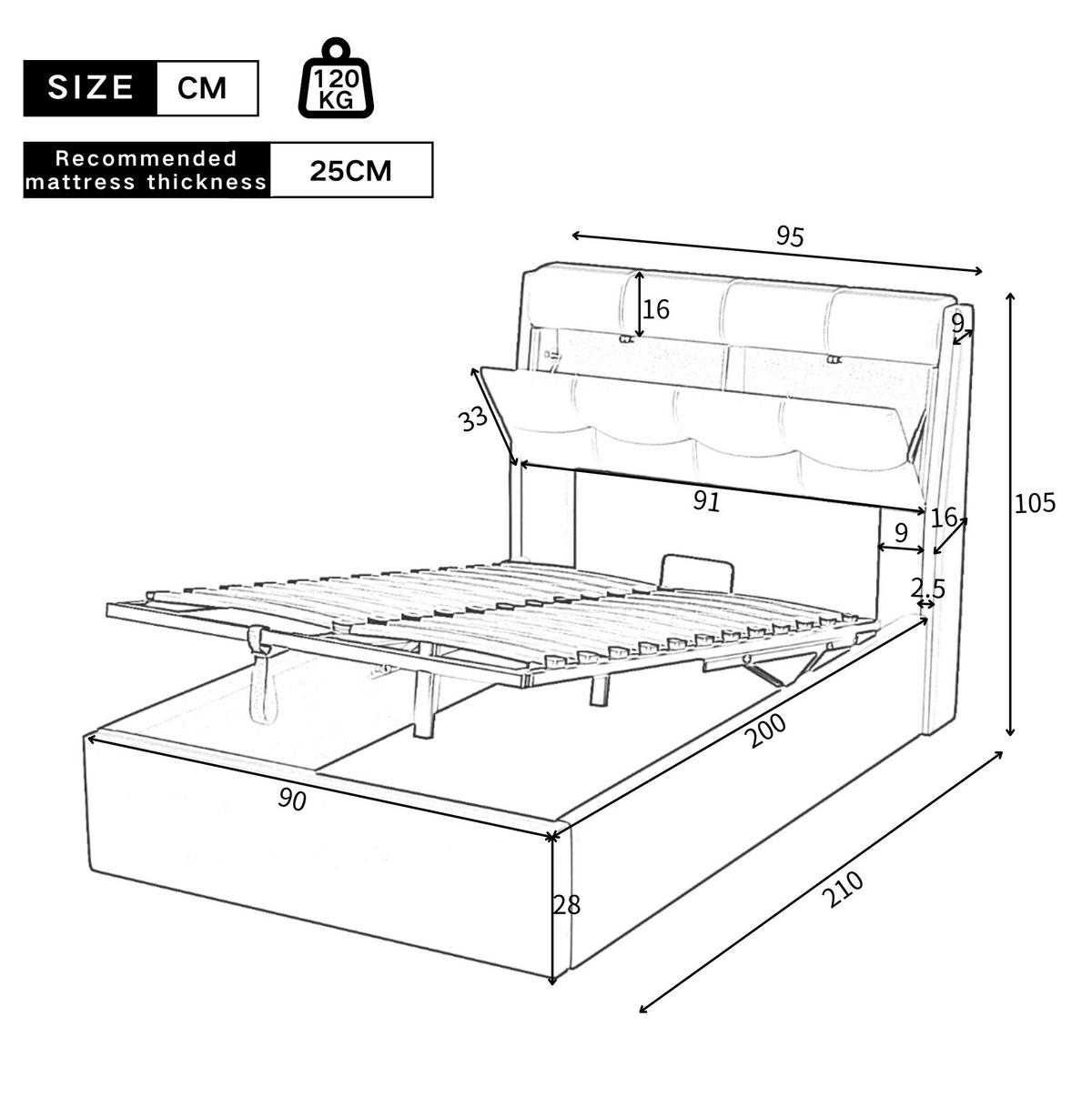 POLSTERBETT aus Kunstleder 90x200 cm in Weiß mit Stauraum & Hydraulik - Weiß, Leder (90/200cm) - Modfu