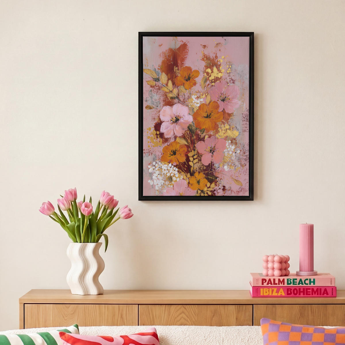 LEINWAND Bilder mit Rahmen - Malerei - Blumen - Rustikal - Rosa - 20x30 - Altrosa, Textil (20/30cm) - MuchoWow