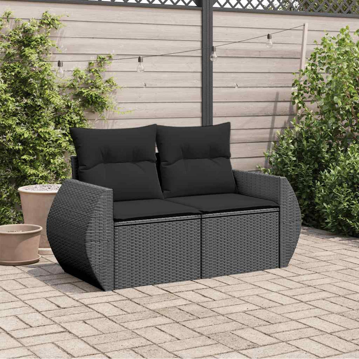 GARTENSOFA Mit Kissen 2-Sitzer Schwarz Poly Rattan - Schwarz, Kunststoff (142/69/62cm) - vidaXL