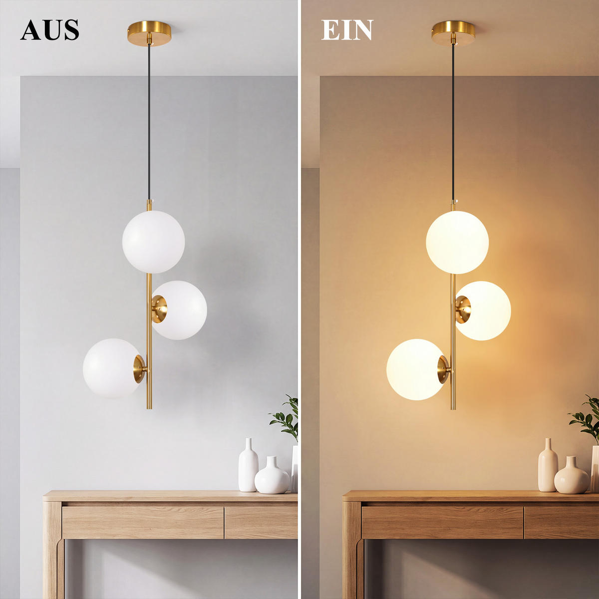 PENDELLEUCHTE Fyrith 34.5/15/150 cm - Goldfarben/Weiß, Glas/Metall (34.5/15/150cm) - ZMH
