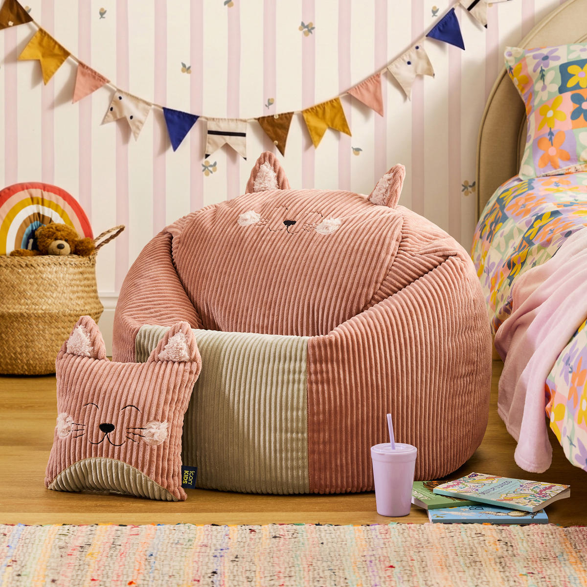 KINDERSITZSACK Cord Katze - Pink, Textil (74/53/74cm) - icon