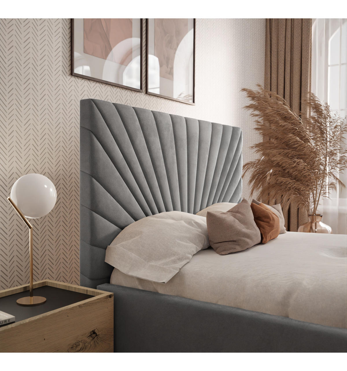 POLSTERBETT SUNNY 140x200 cm Jasmine 90, 34 Holzlatten, Kopfteil 131 cm - Grau, Textil (140/200cm) - Lookway