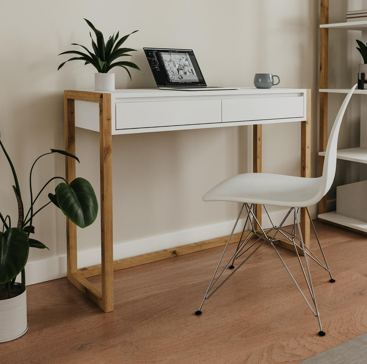 SCHREIBTISCH weiß, Eiche Artisan 100 cm, Laptoptisch mit Schubkästen - Eiche Artisan/Weiß, Holzwerkstoff (35/100/75cm) - Furn.Design