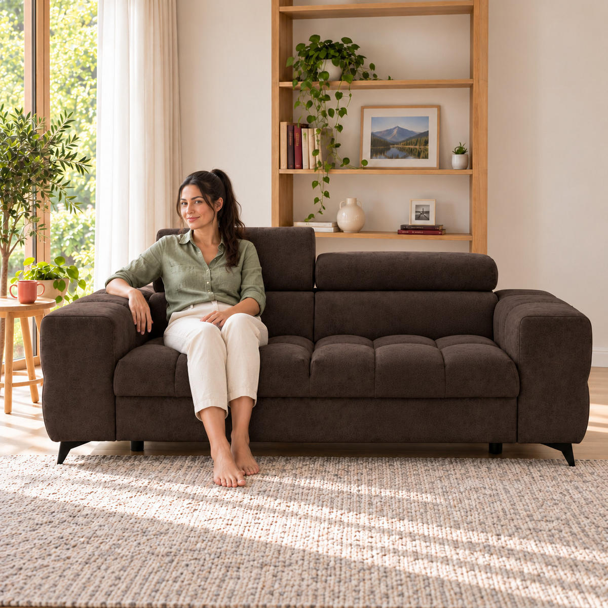 2-SITZER Sofa PUDDING 209 cm Velours Dunkelbraun - Dunkelbraun/Schwarz, Holz/Textil (209/93/100cm) - Muffo