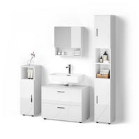 BADMÖBEL-SET Ronco Weiß Hochglanz 4 Teile, mit Schubladenschrank und Hochschrank - Weiß Hochglanz/Weiß, Holzwerkstoff (80/58/41cm) - Livinity®
