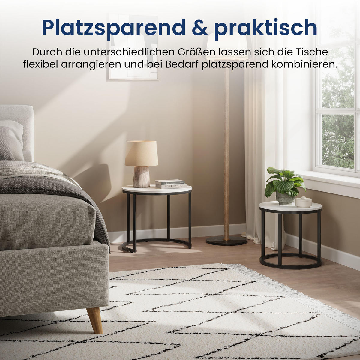 KONFERENČNÝ STOLÍK 2-dielna súprava, okrúhly, biely - biela, kompozitné drevo (50/50/42.5cm) - Home Collective