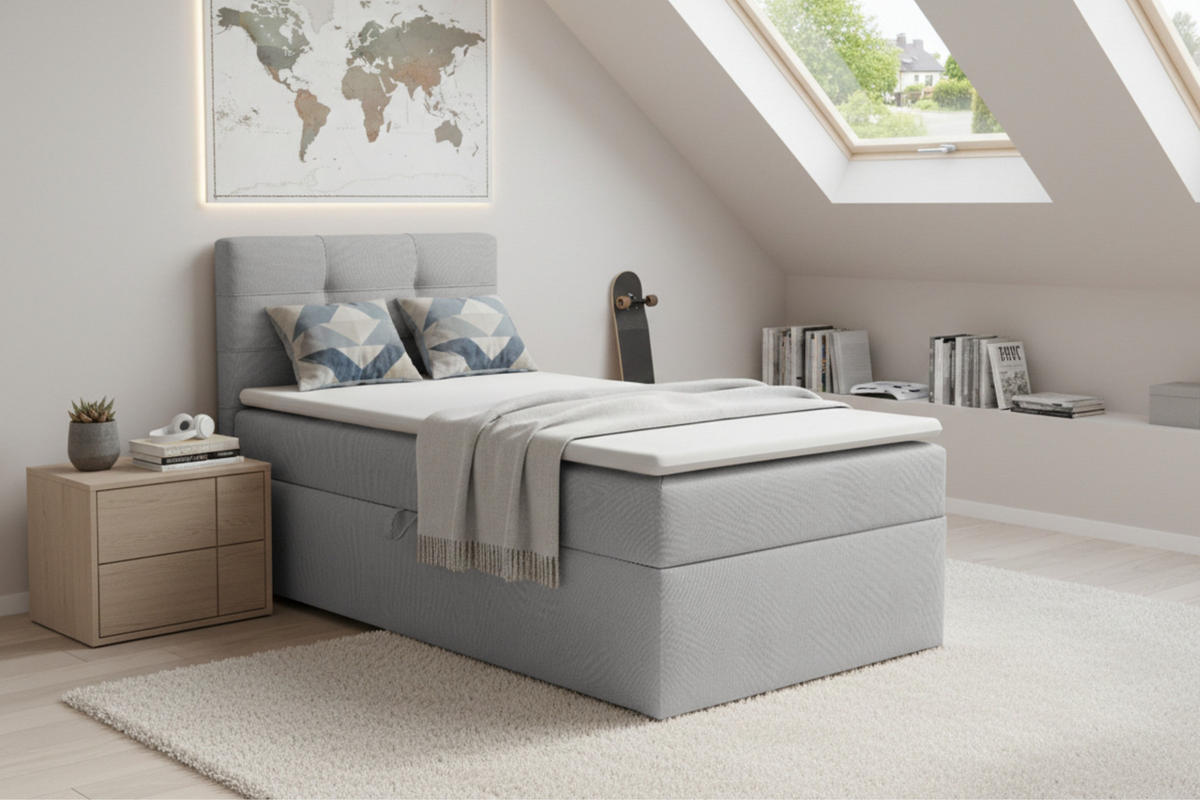 BOXBETT FLO 90/200 in Velours Hellgrau links H3 - Hellgrau, Holz/Holzwerkstoff (90/200cm) - Deine Möbel 24