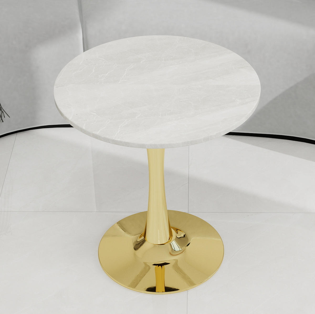 COUCHTISCH 70 cm in Gold/Weiß aus Kunstmarmor–rund und vielseitig - Goldfarben, Stein (70/70/72cm) - Flora Grace