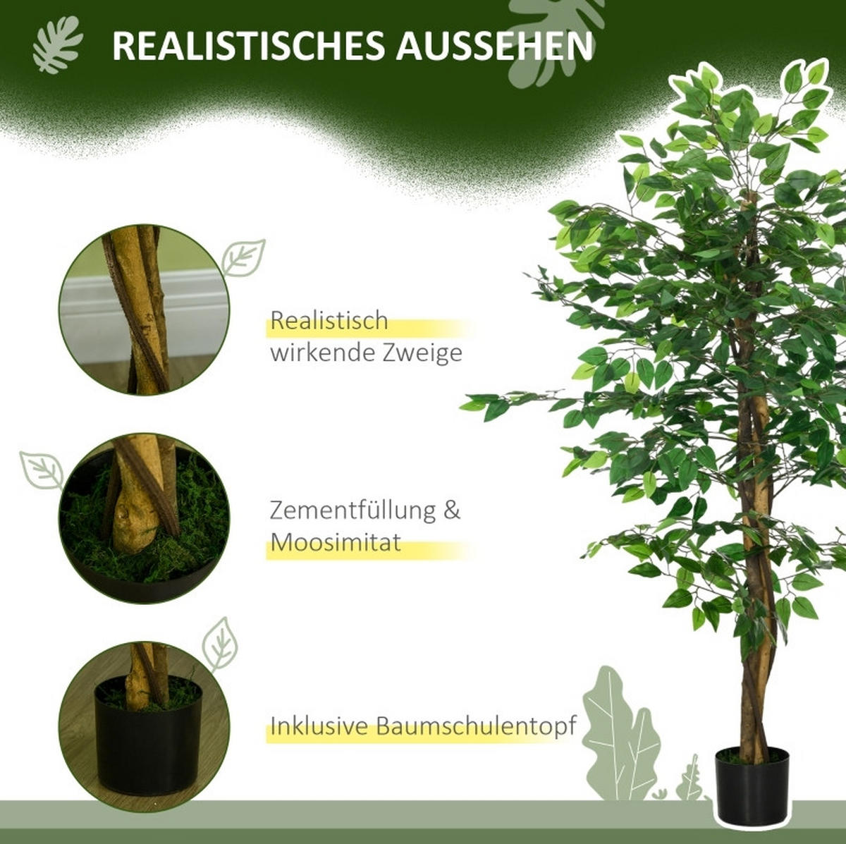 KUNSTPFLANZEN 15/15/150 cm grün aus Metall pflegeleicht mit Topf - Grün, Metall (150cm) - OKWISH