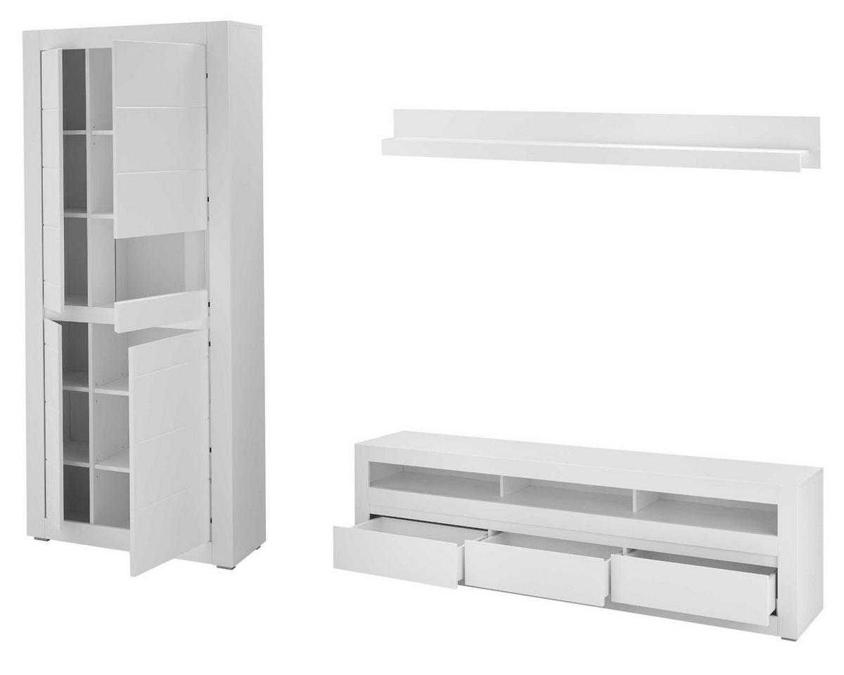 WOHNWAND weiß, Evoke Eiche, Kombination 3-teilig, Soft-Close-Funktion und Beleuchtung - Silberfarben/Weiß, Holz/Holzwerkstoff (312/198/42cm) - Furn.Design