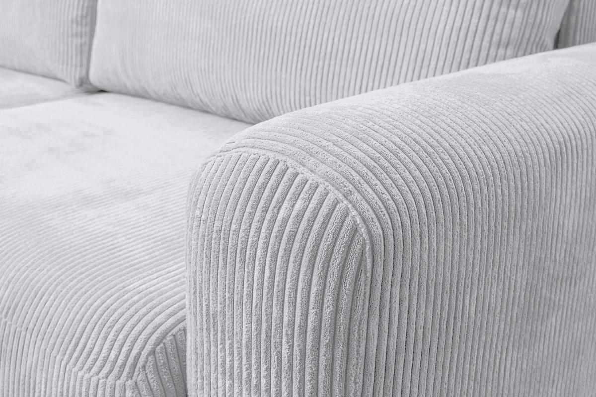 ECKSOFA Roma, Eckcouch in L-Form mit Schlaffunktion und Bettkasten, Farbe: Hellgrau, Cordstoff, Ottomane Universal - Hellgrau, Textil (244/142cm) - VENASI MÖBEL