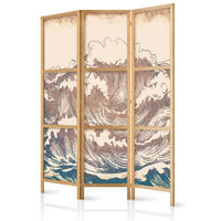 PARAVENT Japanischer 3-tlg 135x172 cm Vintage Wellen - Beige, Holz/Textil (135/172/3cm) - Muralo