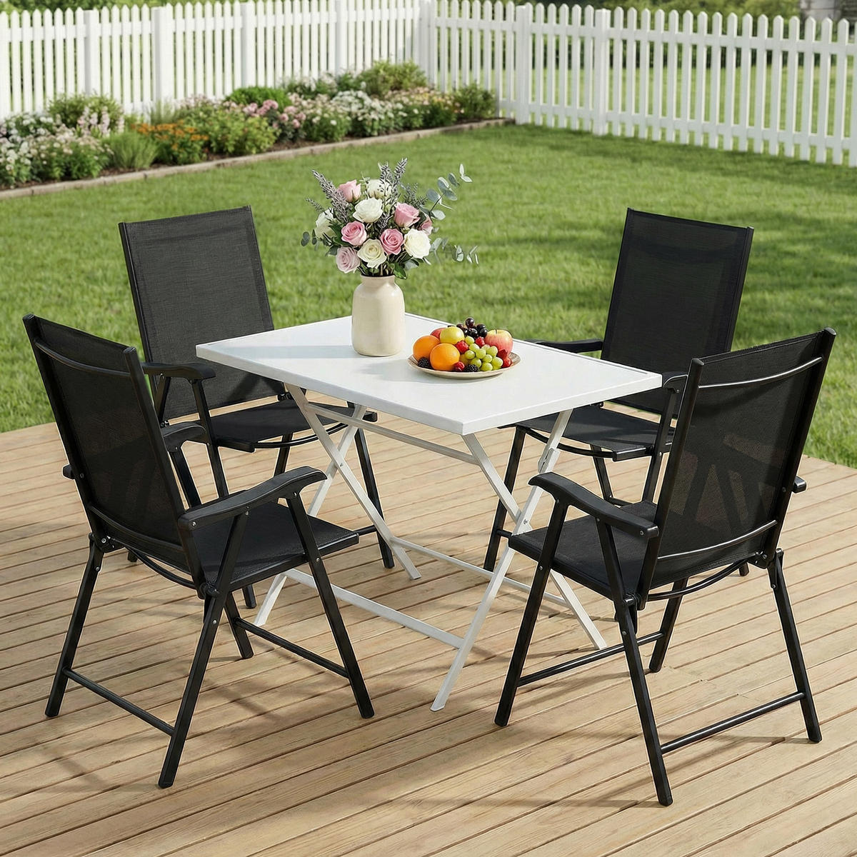 GARTENSTUHL DE-17798 4er Set klappbar mit hoher Rückenlehne Schwarz - Schwarz, Metall (58/97/62cm) - ComfortXL