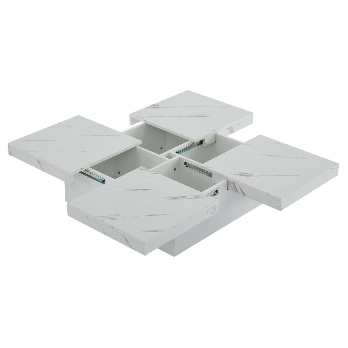 COUCHTISCH mit 4 Schubladen 90x90 cm Weiß Marmor-Optik - Weiß, Holzwerkstoff (90/90/25cm) - Meubliv