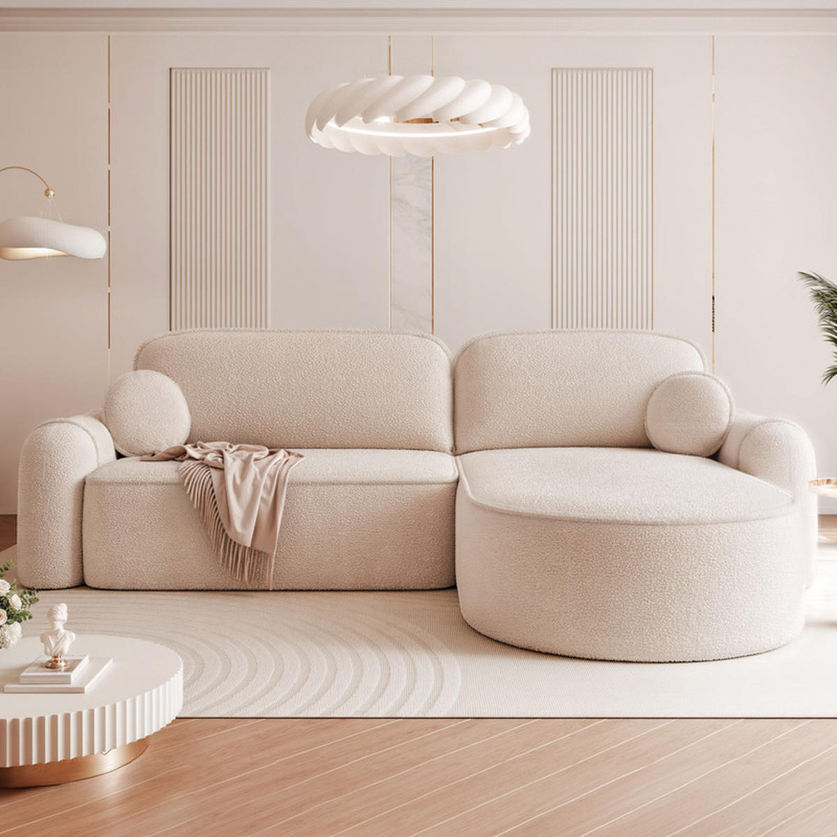ECKSOFA SIGMA mit Schlaffunktion und Bettkasten, Stoff Beige - Beige, Textil (280/178cm) - Idohome