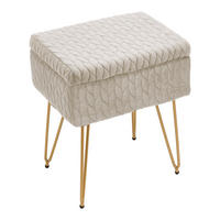 SCHMINKTISCHHOCKER 40/30/48 cm Stauraum Metallbeine Plüschstoff Beige - Beige/Goldfarben, Holz/Textil (40/48/30cm) - Livingandhome