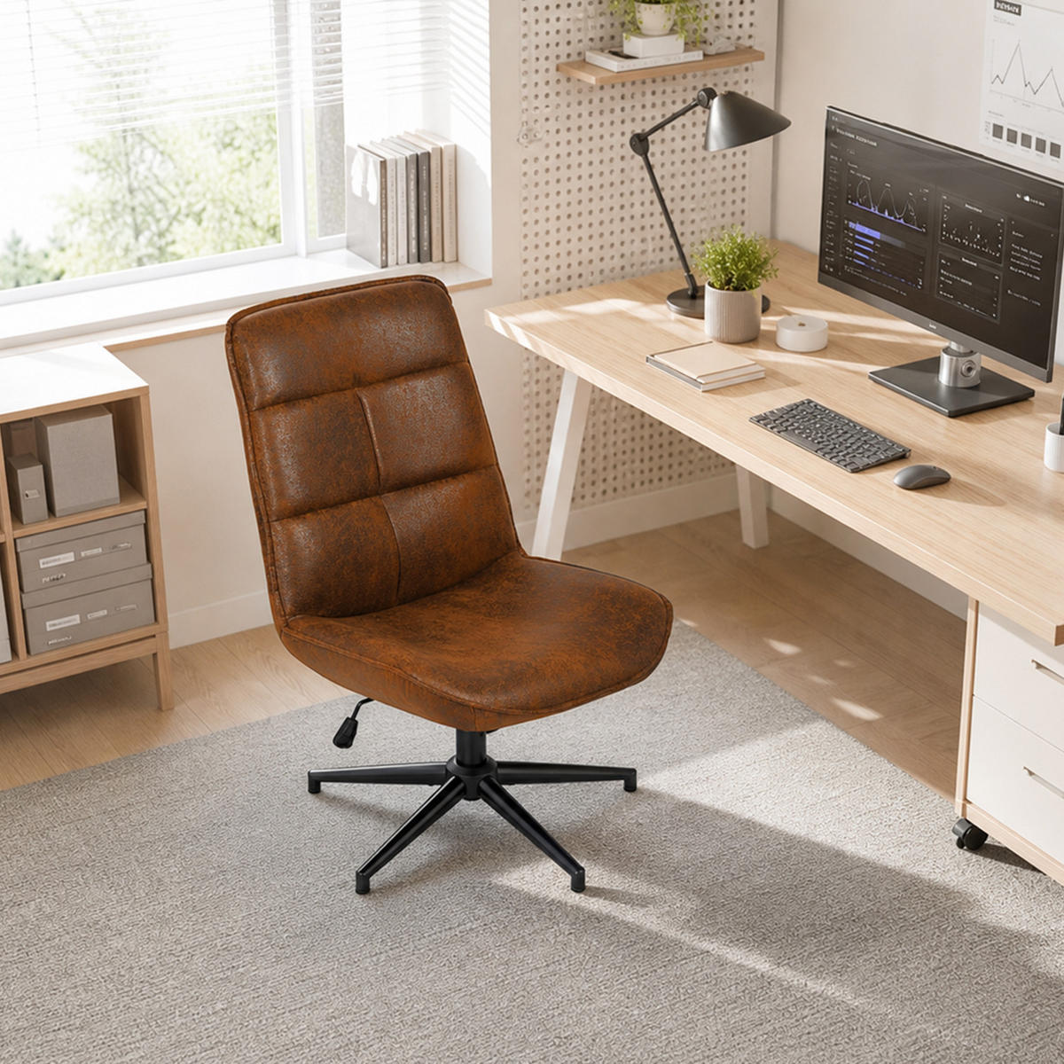 BÜROSTUHL, drehbar, mit Neigefunktion und Höhenverstellung von 35 bis 41 cm, Braun - Braun, Textil/Metall (61/95/67cm) - Meubles Cosy