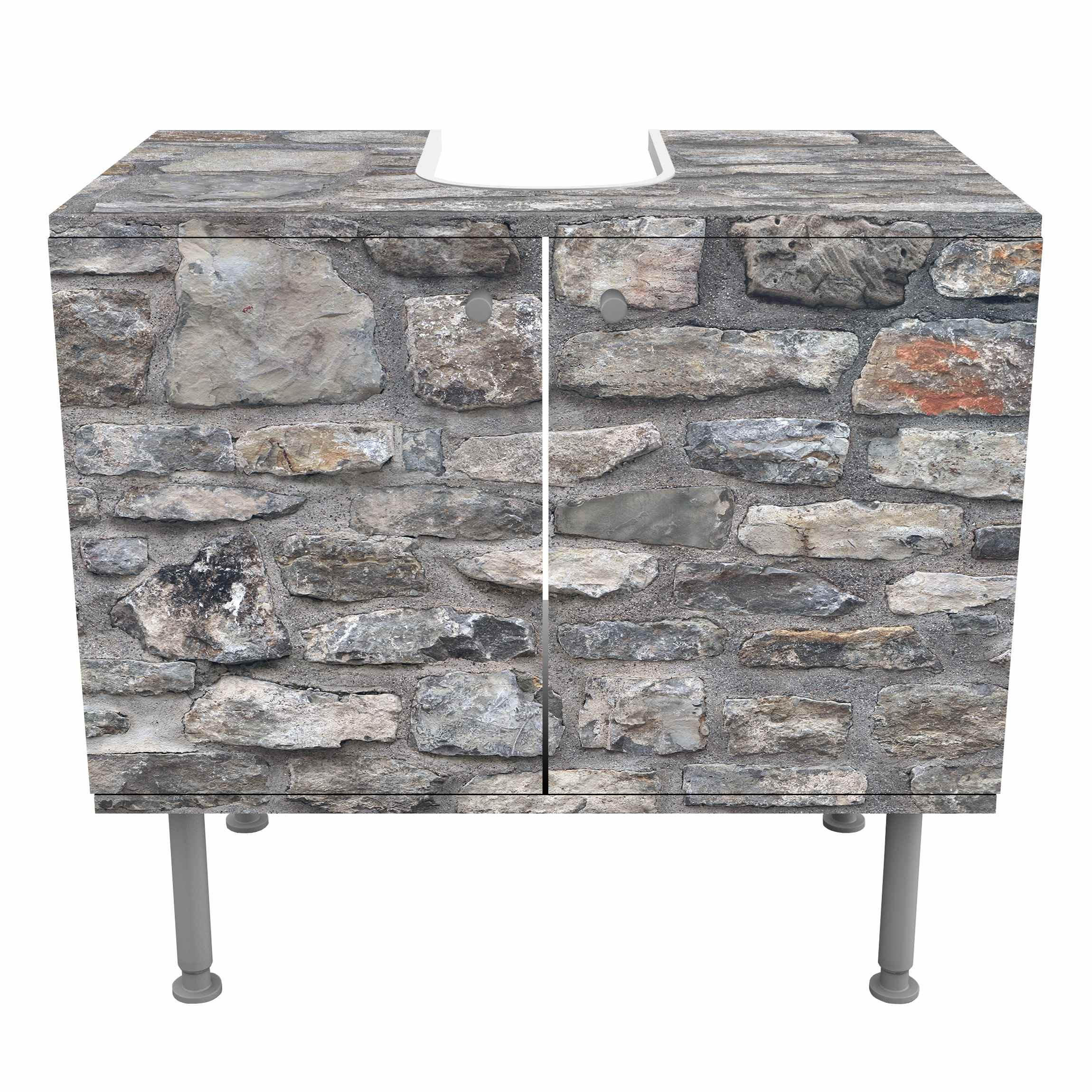 WASCHBECKENUNTERSCHRANK Naturstein Tapete Alte Steinmauer 60/55/35 cm - Grau, Holzwerkstoff (60/55/35cm) - Bilderwelten
