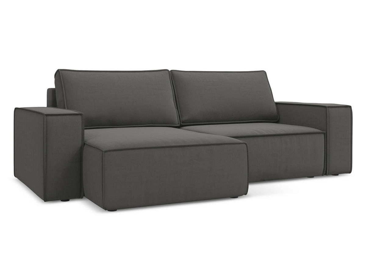 ECKSOFA mit Schlaffunktion Samt Stoff Grau - Dunkelgrau/Schwarz, Kunststoff/Textil (148/257cm) - Makamii