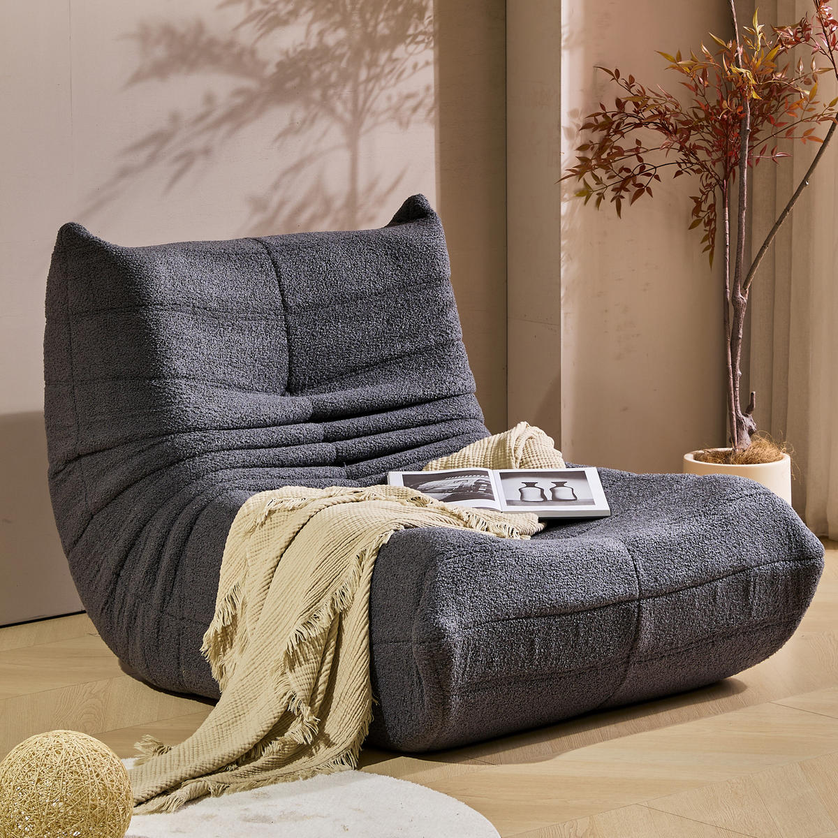 LIEGESESSEL in Sacksessel-Form 112/120/82 cm Schwarz für Schlafzimmer Wohnzimmer - Schwarz, Textil (120/82/112cm) - OKWISH