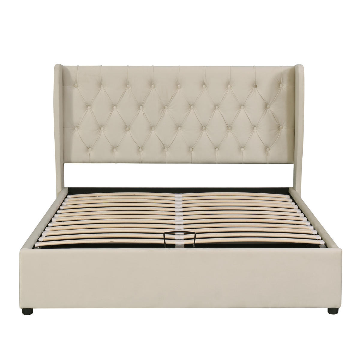 POLSTERBETT 140/200 cm mit hydraulischem Bettkasten, Lattenrost und Chesterfield-Kopfteil, Beige - Beige, Textil (140/200cm) - Redom